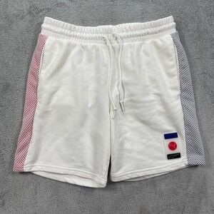 Puma Shorts Mens Large White Graphic Athletic Mesh Side Panels Drawstring